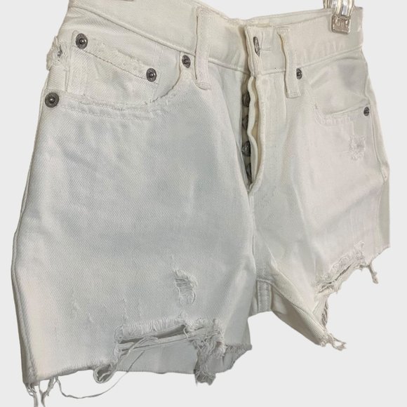 We The Free Jean Shorts Womens Size 24 White Denim Distressed Raw Hem Cut-Off - Picture 4 of 8